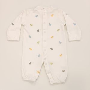 Rainbow Duckling Mittencuff Longtall White Cotton Romper Baby 3 Months